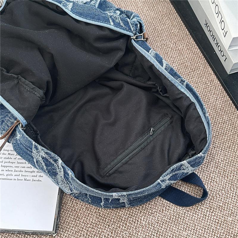 Denim Camouflage Backpack Casual Style Unisex School Bag Fashionable Travel Rucksack