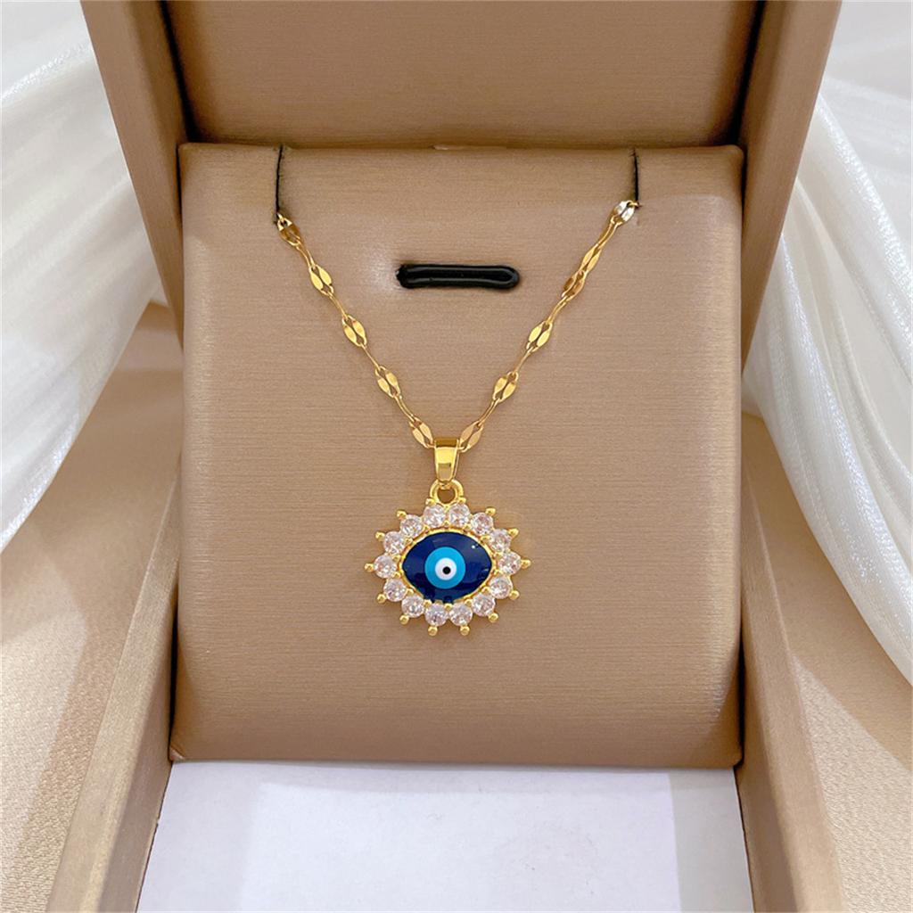 Vintage Edelstahl Türkisches Blaues Böses Auge Anhänger Halskette Für Frauen Männer Trendy Glänzend Zirkon Dämonenauge Choker Glücksbringer Schmuck