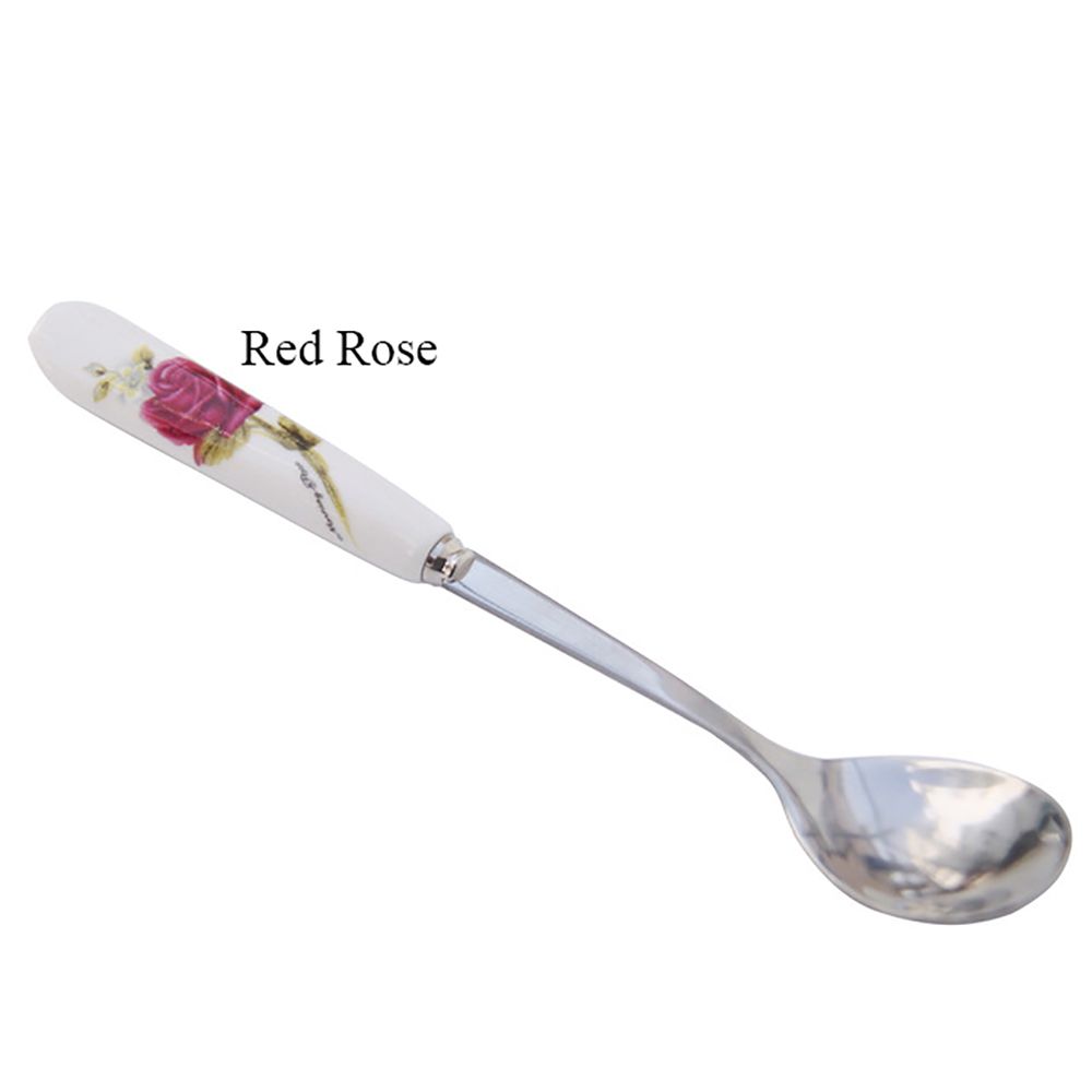 Ice Cream Rose Flowers Ceramics TeaSpoon Dessert Scoop Coffee Spoon Kitchen & Dining