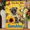 Vintage Pug And Sunflower Metal Sign, Vintage Wall Art Decorative Iron Plaque, Suitable for Home, Living Room, Office - 20.32X30.48 Cm