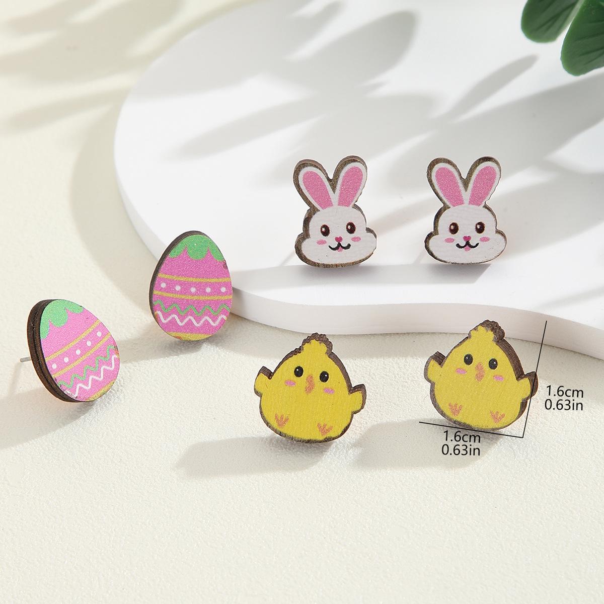 

2024 Мультяшный Деревянный Кролик и Цыпленок Расписное Яйцо Пусеты Набор