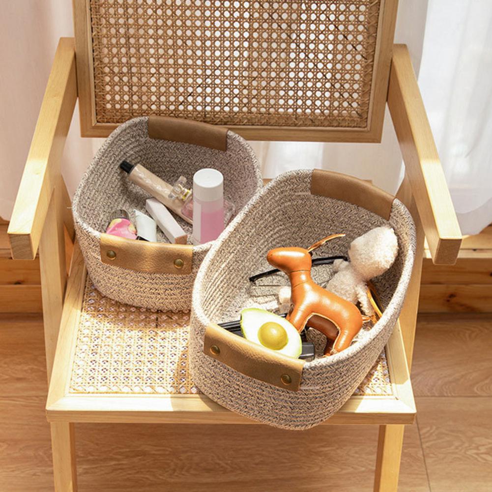 Cotton Rope Basket Storage Basket With Handles Desktop Organizer Woven Basket For Clothes Towels Toys Cosmetics Nursery Bedroom