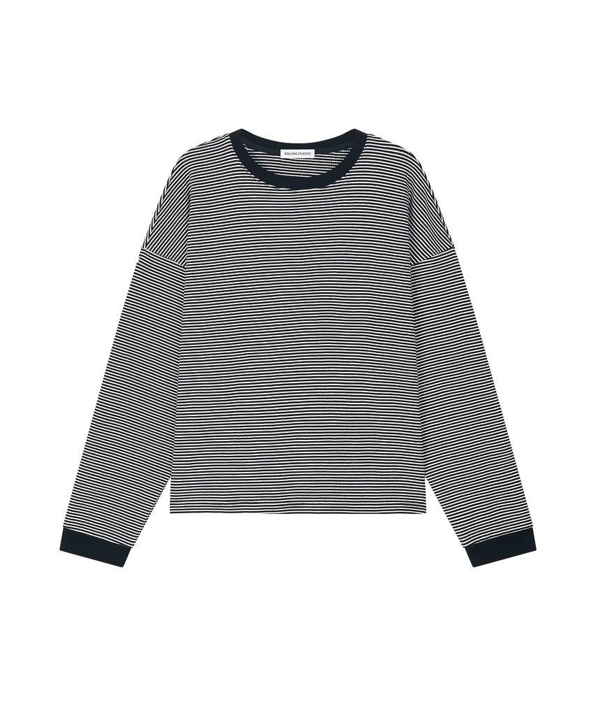 Lollingseutyudio Drop Shoulder Cotton Striped T-Shirt Black