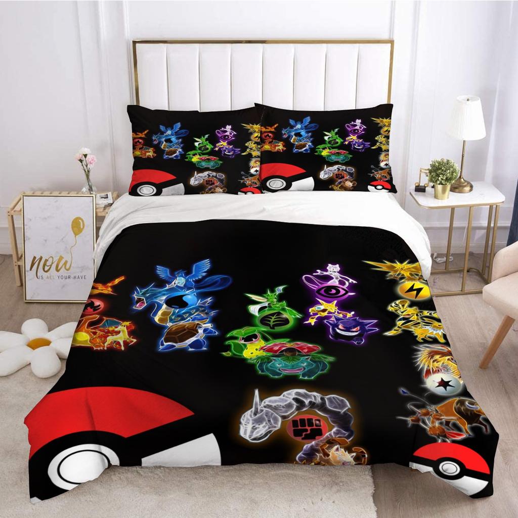 3D Cartoon Print Bedding Set, Anime Pikachu Friends Game Microfibre 2 piece,Teenager Children's Duvet Cover And Pillowcase Set