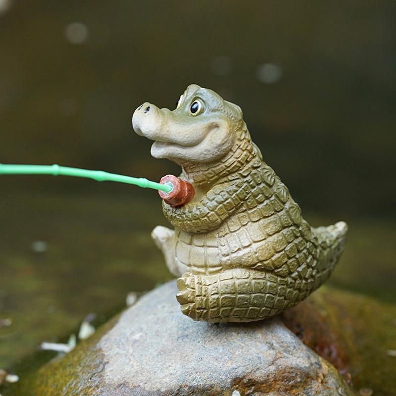 Kreatywna Statua Krokodyla Łowiącego Ryby na Linie, Urocza Symulacja, Figurka Krokodyla z Żywicy, Rzeźba Zwierzęca, Ornament, Na Zewnątrz, Dom, Ogród