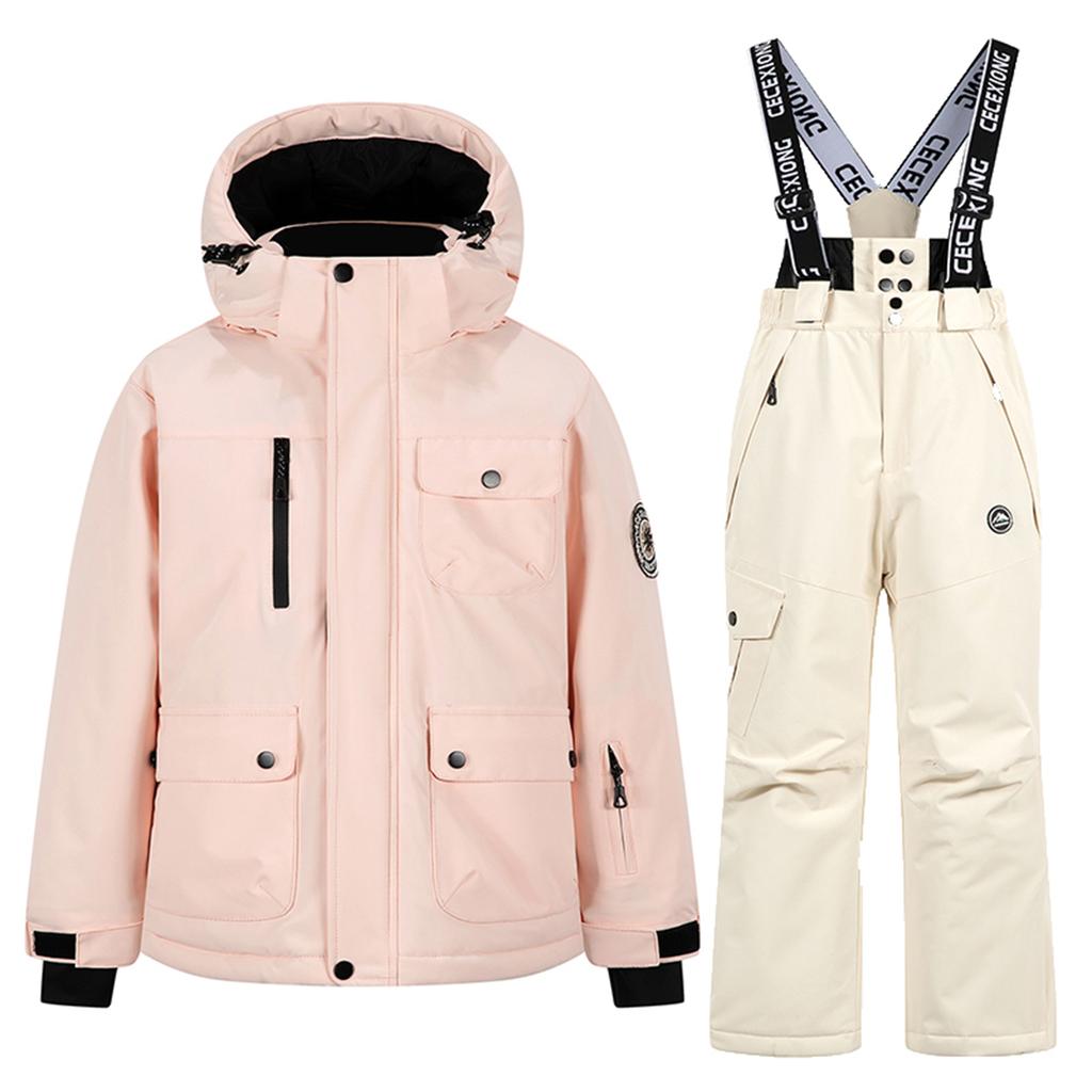 Children's Fashion Skiwear Set Boys' And Girls' Thickened Waterproof Warm Ski Suit Jacket And Trousers Outfit Set