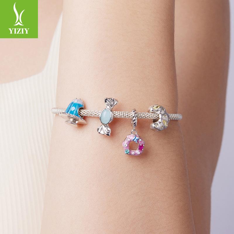Dream Sweet Donut Candy Pendant Accessories S925 Sterling Silver Girl Heart Dessert Diy Beads