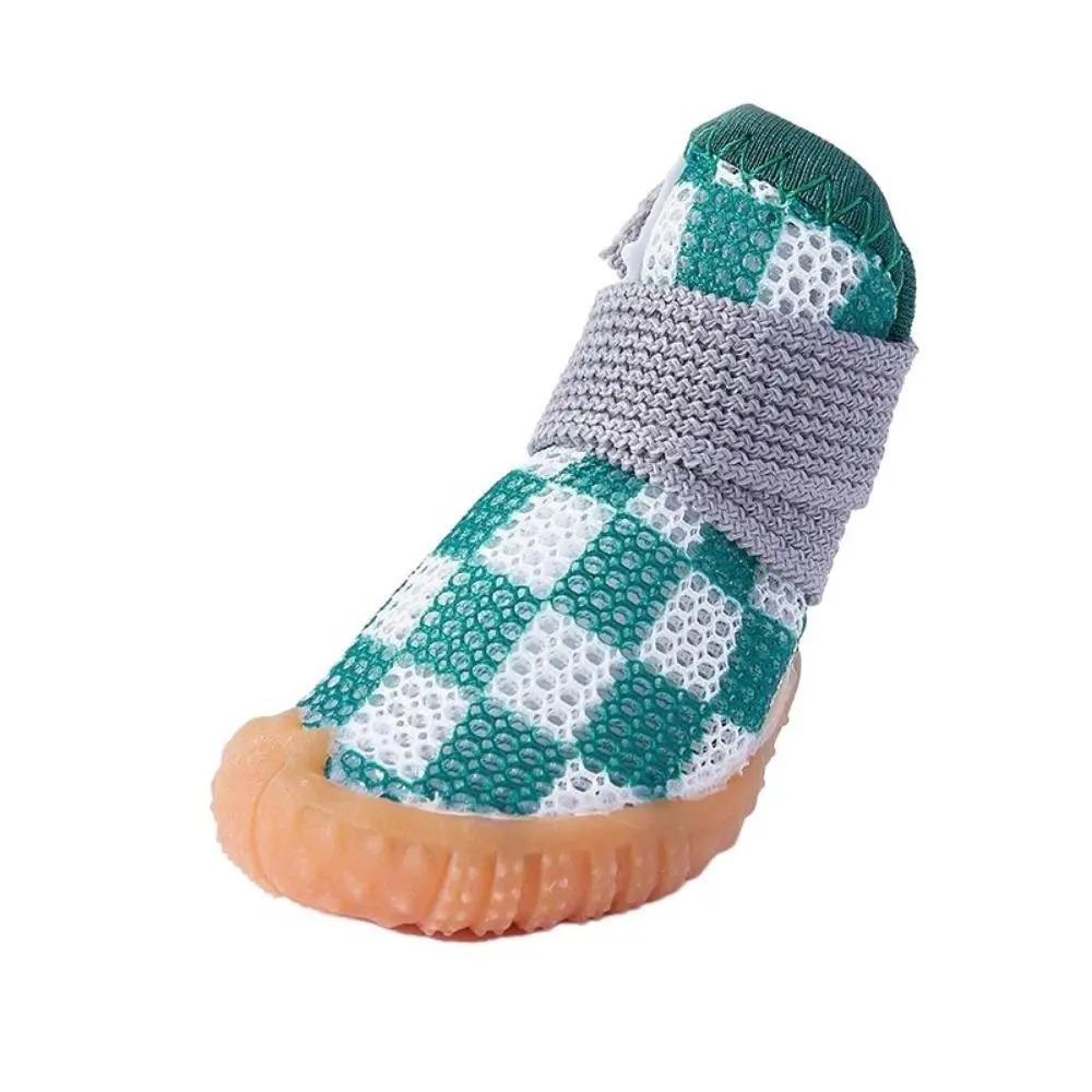 4pcs/set Pet Dog Shoes Breathable Anti-skid Wear-resistant Hollow Dog Boots Sandwich Mesh Soft Puppy Mesh Shoes Paw Protectors