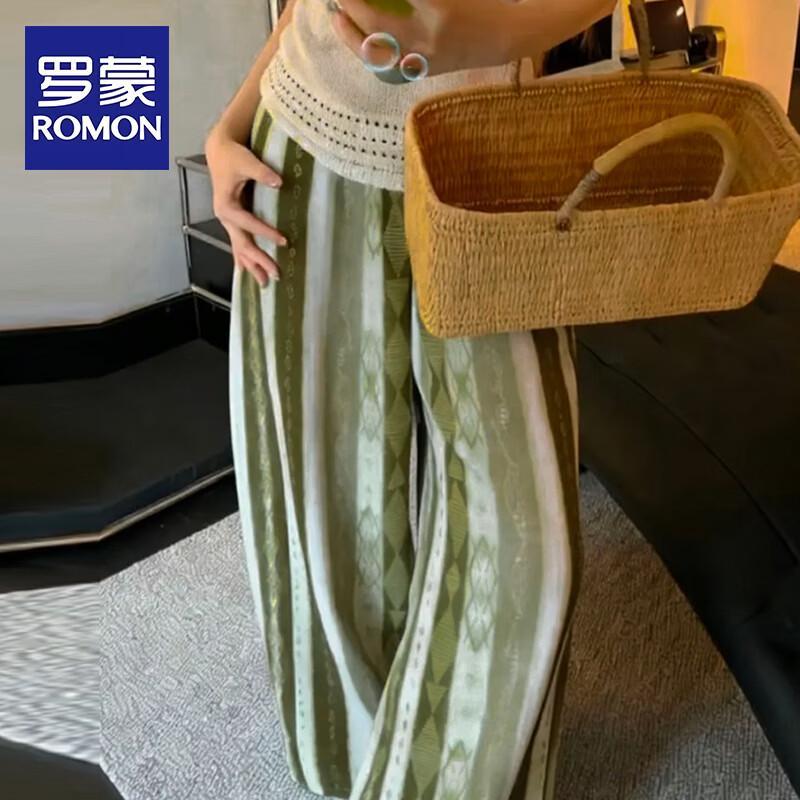 ROMON Women s Summer Vintage Print Wide-Leg Lounge Pants M