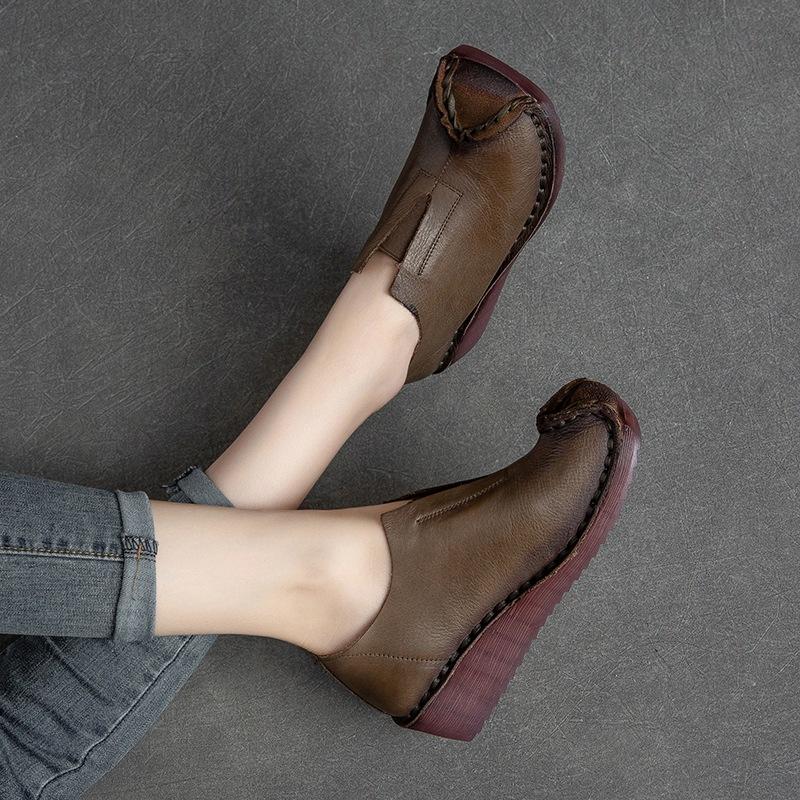 Johnature Натуральная кожа Ретро Насосы Женская обувь Удобная Универсальная сплошная цвет мягкая подошва Клинья Обувь 40 серый 5158₽