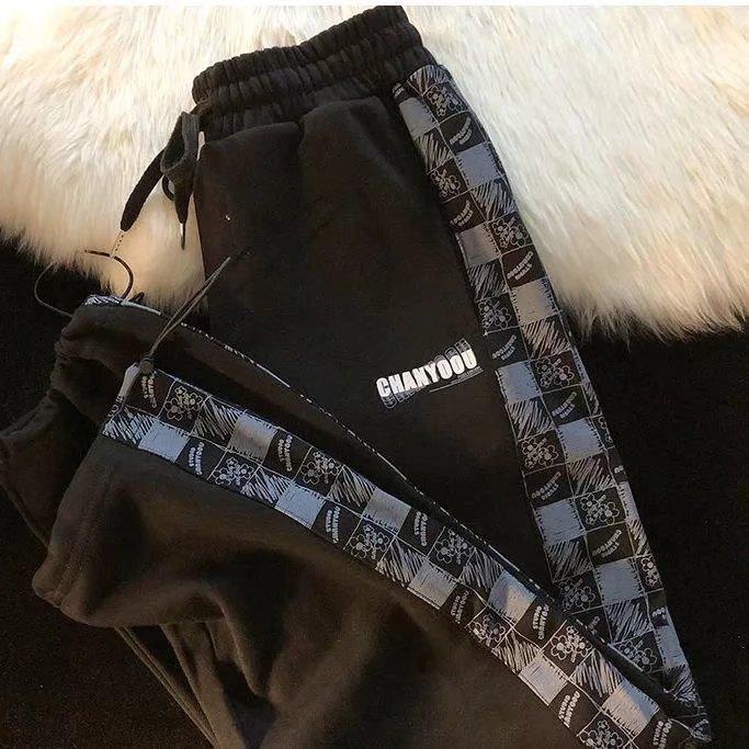 

Мужские новые летние прямые модные повседневные брюки, дизайнерские нишевые спортивные брюки, свободные молодежные модные брюки 3XL чёрный