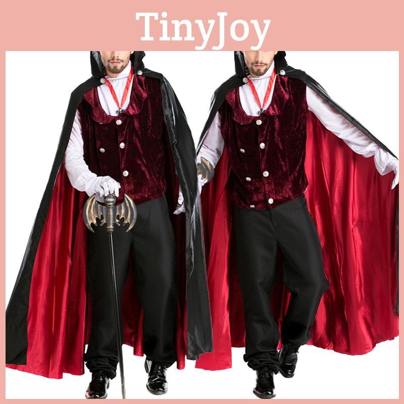 Men's Adult Prince Wizard Vampire Pirate Costume Set For Halloween With Cloak And Gloves