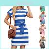 Striped Casual Dress With Loose Fit And Tie Belt For Summer Comfort Wear