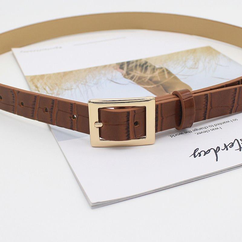 Retro Glossy Crocodile Pattern Belt Women S Jeans Thin Square Buckle Decorative Belt Women 105Cm long