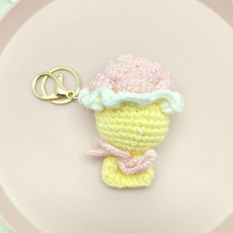 Handmade Crochet Rose Keychain Pendant - Small Gift Hanging Accessory