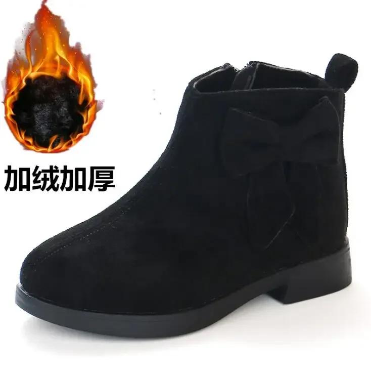 2025 Girls Fashion Boots Leather Sport Shoes For Girls Children Warm Boots Fashion Soft Bottom Princess Snow Boots Kids Sneakers