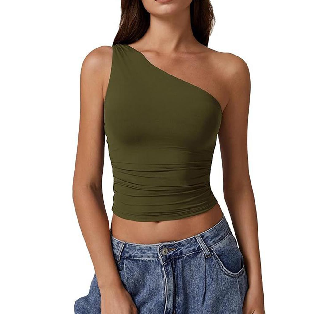 Women's Sleeveless One-Shoulder Slim Fit Sexy Tank Top