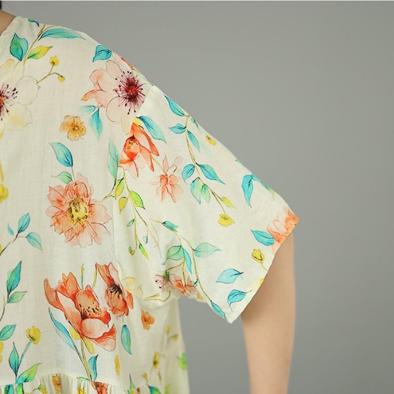 DIMANAF New 2026 Plus Size Spring Long Dress Women Summer Beach Loose Oversize Maxi Floral Print Vintage