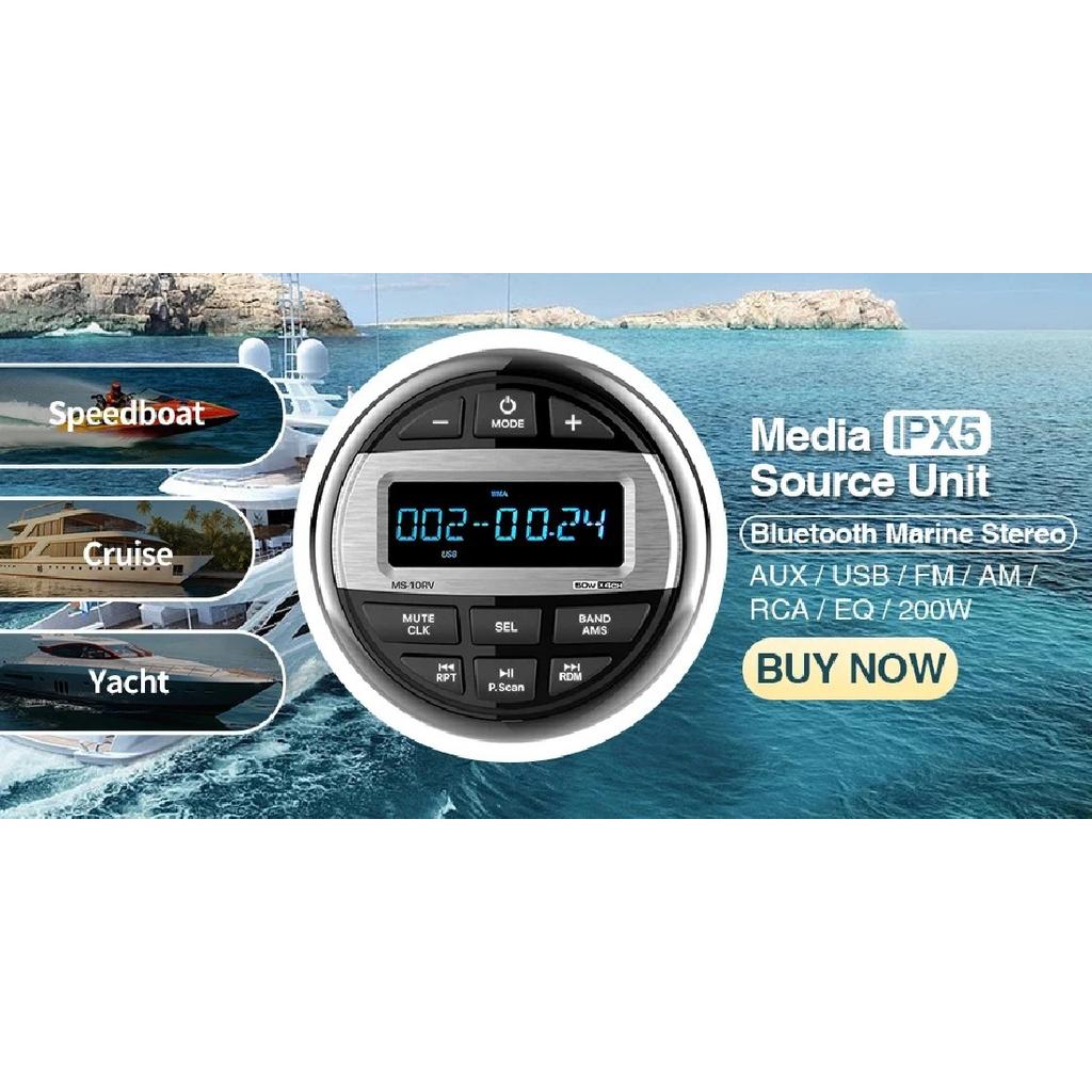 AKAMATE Boat Radio MP3 Marine Media Player FM AM Radio Receiver Waterproof Bluetooth AUX USB Widely for ATV UTV SPA RZR Stereo