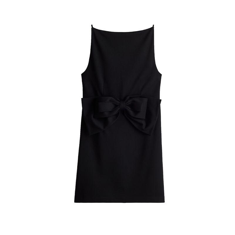 

Spring New Women s Clothing French Style off-Neck Sleeveless Bows Party Tuxedo Dress 1260050 Black L