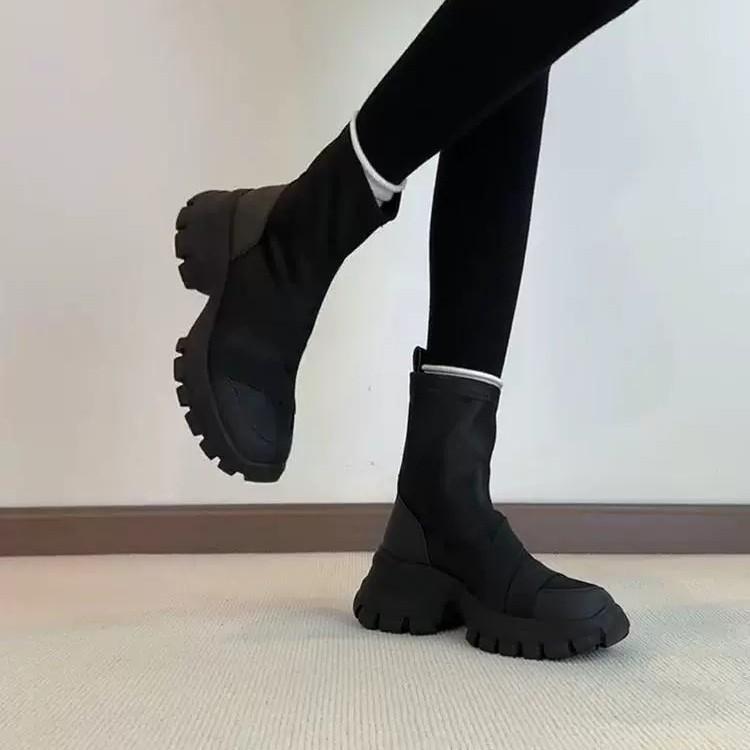 Elastic Boots 2026 Spring and Autumn Round Toe Retro Patchwork Sports Short Boots for Women To Look Slim and Versatile Sock Boot