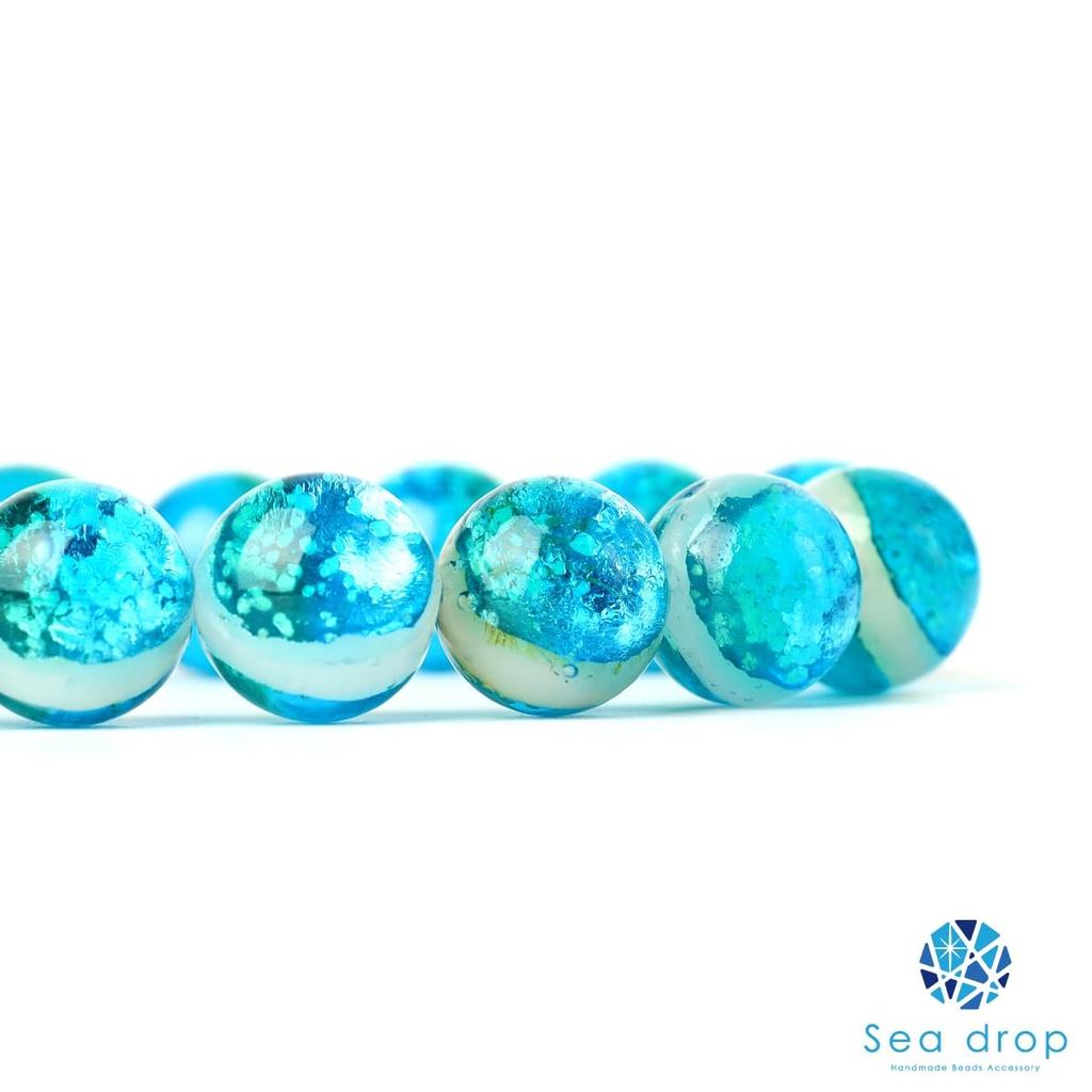 [Sea Drop] Glow-in-the-dark Firefly Glass 16mm Bead Bracelet Emerald Ocean Luminous Blue Lampwork Bead [273bt-16-18]