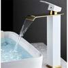 Basin Faucet Gold and Black Waterfall Faucet Brass Bathroom Faucet Bathroom Basin Faucet Mixer Tap Hot and Cold Sink Faucet
