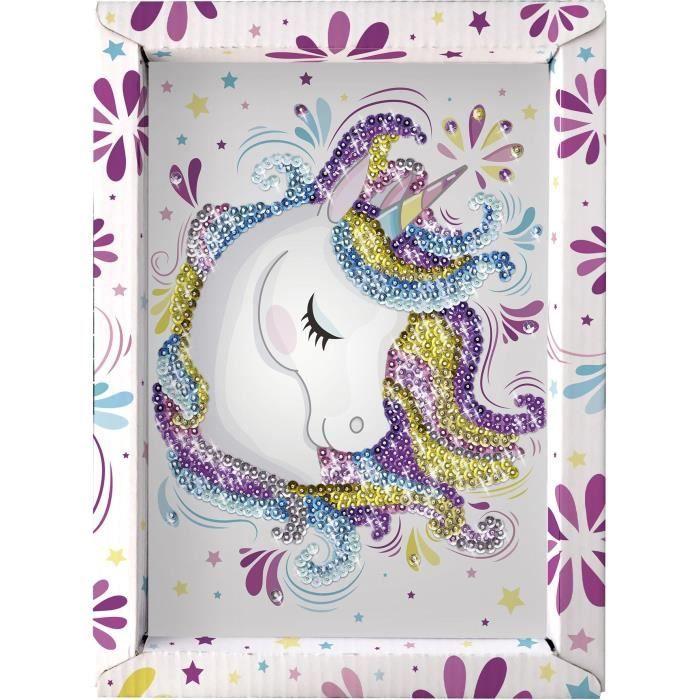 Kit loisir créatif - Licorne - Illustration avec sequins - Pour enfant à partir de 7 ans - Blanc