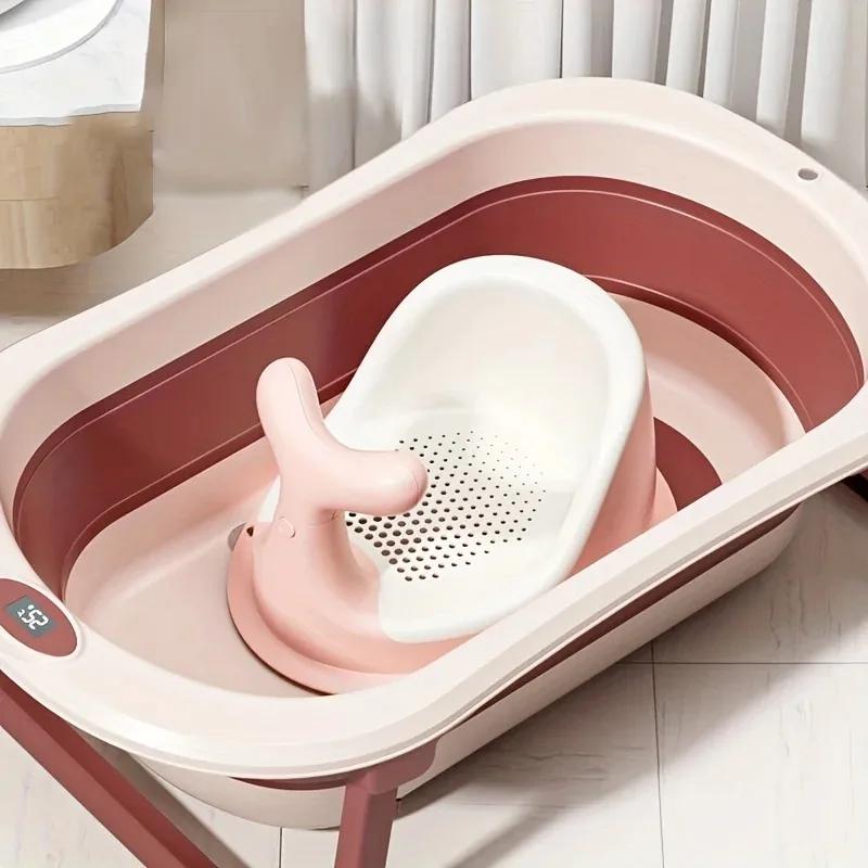 Real Time Temperature of Baby Bath Tub, Silicone Anti Slip Foot Bath Bucket, Foldable Bathroom with Temperature Sensor