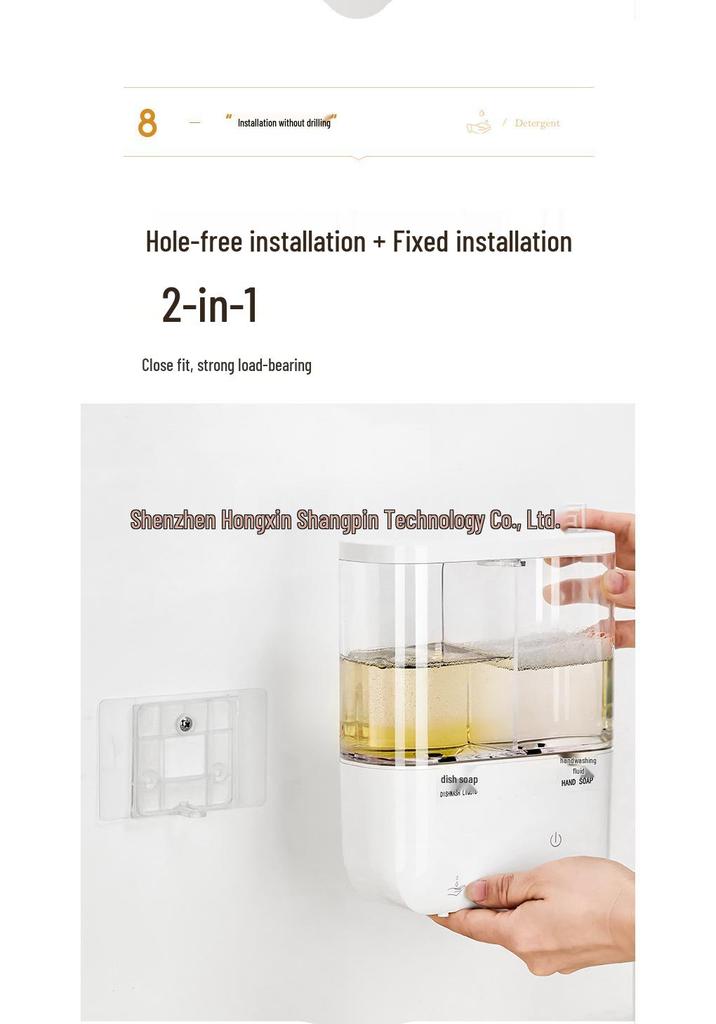 Rechargeable Wall-Mounted Double-Head Automatic Sensor Hand Sanitizer & Dish Soap Dispenser for Home and Hotel Use