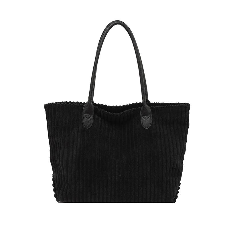 Korean Style Large Capacity Corduroy Tote - Autumn/Winter Fashion Commuter Shoulder Bag