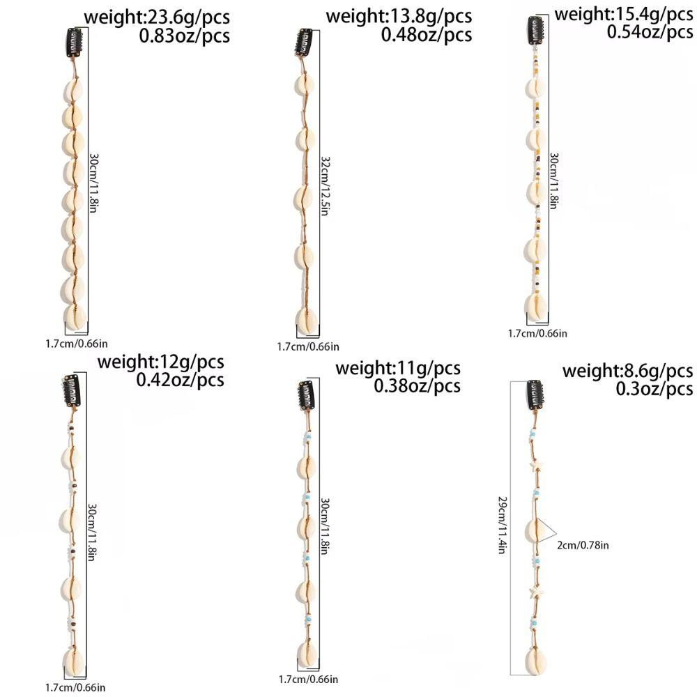 6 Styles Shell Pendant Hair Clip Handmade Beads Shell Beaded Hair Accessories  Women