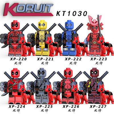 Red Color Deadpool with Dog Lego Compatible Minifigures DC Figurines Building Blocks Super Heroes