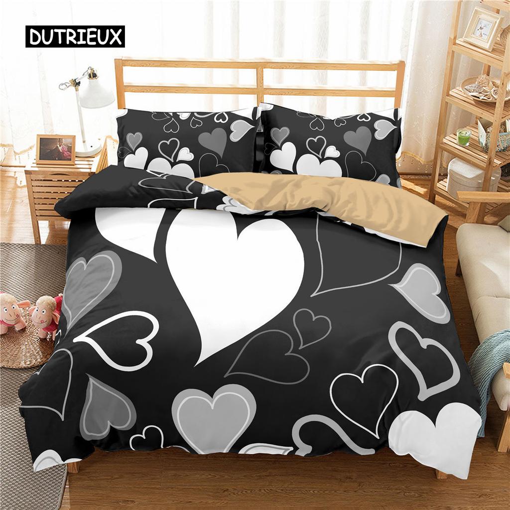 Set cuvertură de pilota cu inimă de dragoste pentru fete, copii, husă de cuvertură, cu inimi de dragoste drăguță, set de lenjerie de pat geometric, husă de pilota din poliester romantic