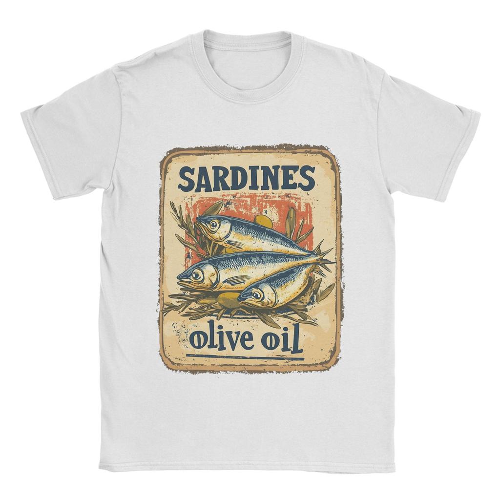 Men Sardines in olive oil   T Shirt  A Vintage Poster Pure Cotton Clothes Casual Short Sleeve Crew Neck Tee Shirt  T-Shirt