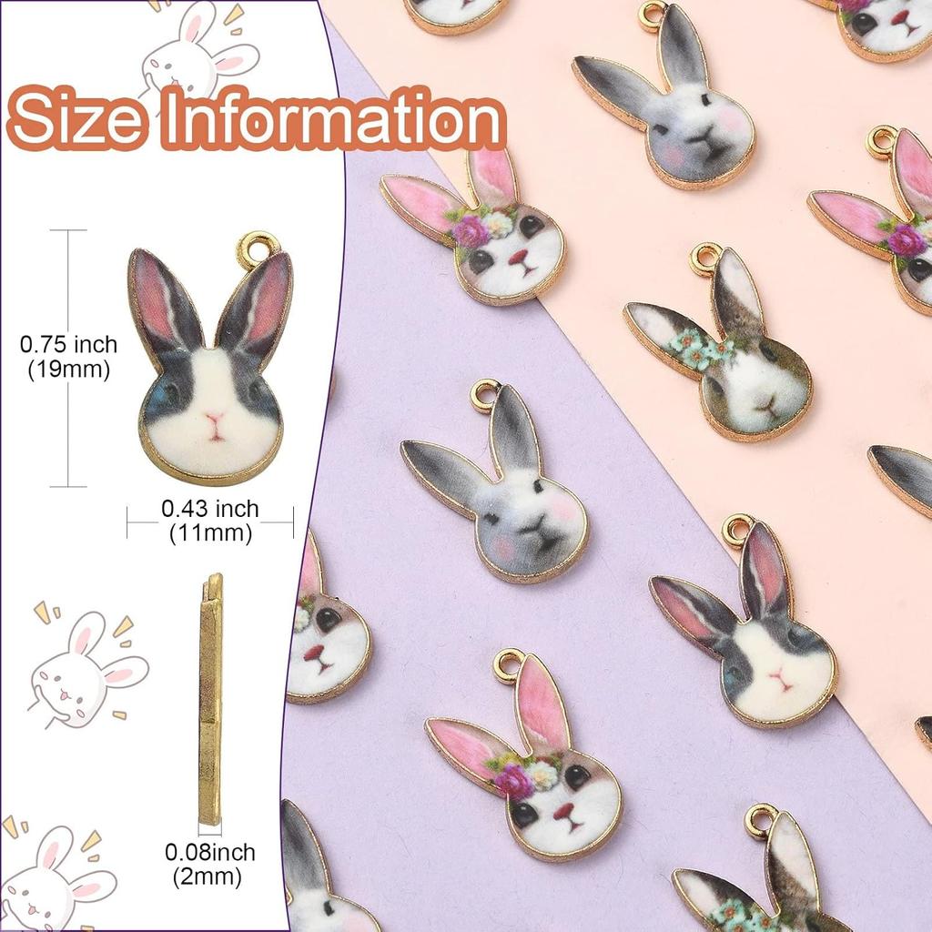 KitBeads 40pcs Enamel Rabbit Charms Mixed Styles Easter Bunny Charms Flower Printed Animal Bunny Rabbit Charms for Jewelry Making Bulk