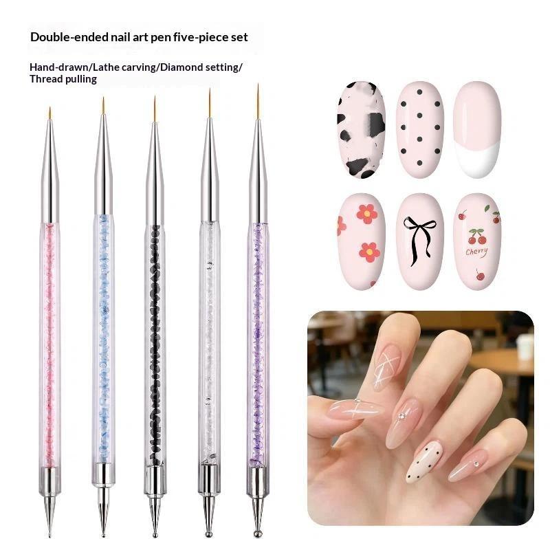 5Pcs Multifunctional Nail Art Tool Set Stripe Liner Brush Dotting Tool Rhinestone Picker for Nail Design DIY