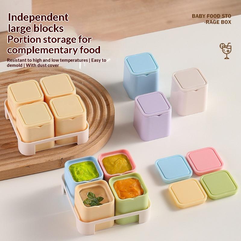 Food Grade Baby Food Storage Containers 4 Grids with Lids Tray Design for Baby Homemade Food Freezing Use