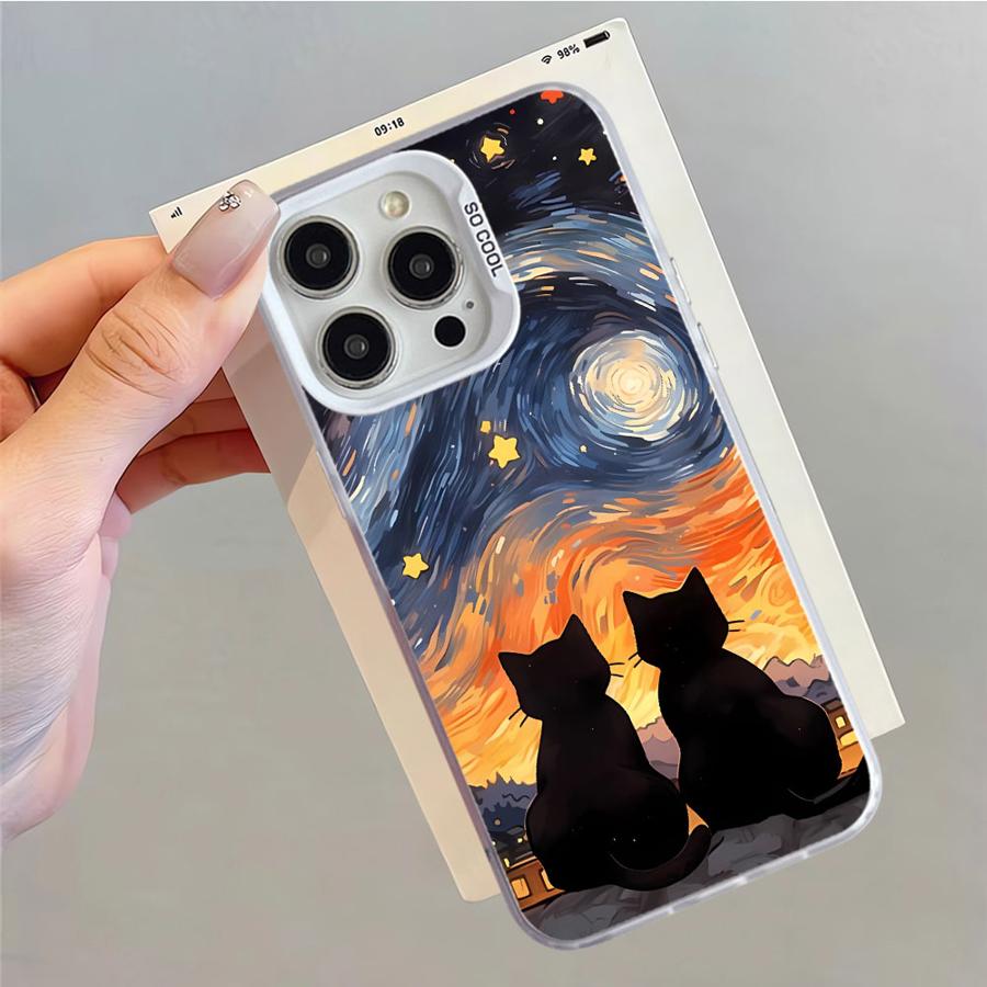 Étui souple pour iPhone 16e 11 12 13 Pro Max 14 15 16 Plus Art Van Gogh Chat