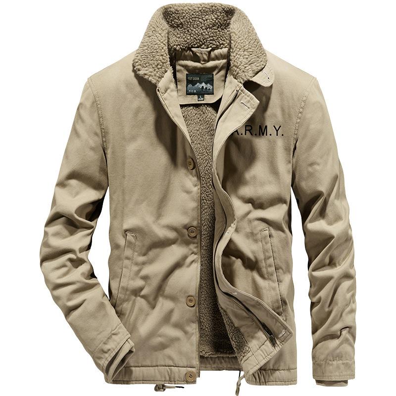 Lamb Wool Coat Men's Autumn and Winter Fleece Thickened Thermal Cotton Jacket Lamb Wool Tooling Cotton Clothes