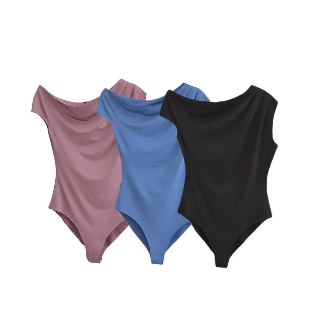Spring 2025 Women's European & American Style Pleated Slimming Bodysuit