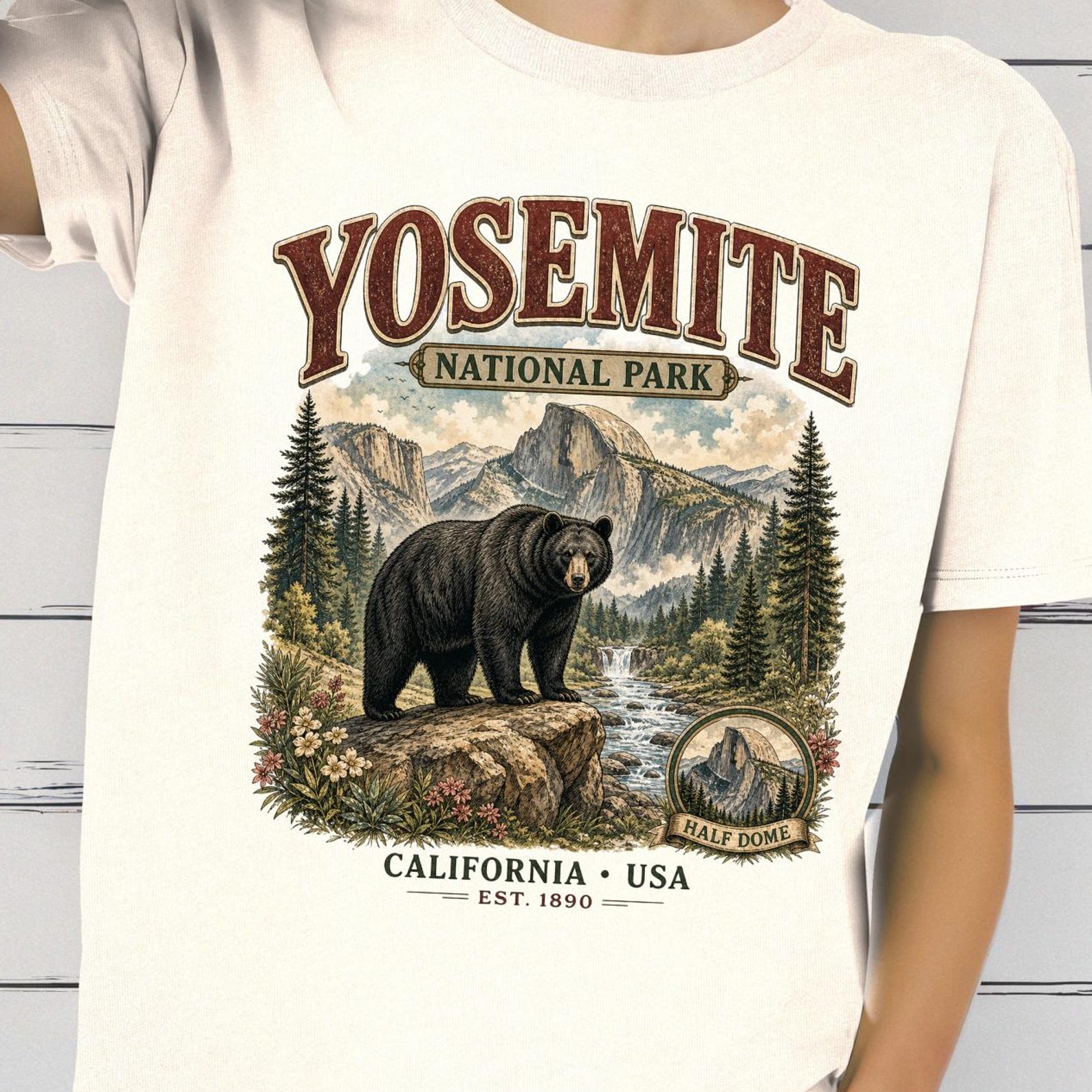 Yosemite National Park Shirt, California Bear T shirt, Half Dome Tee, Retro Mountain Shirt, Hiking Nature Tee Gift 4XL