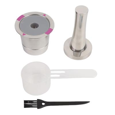 Reusable Coffee Capsule Stainless Steel Refillable Coffee Filter Pod with Tamper Brush and Spoon