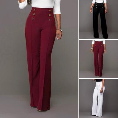 Damen Stretch Bootcut Anzughose Hohe Taille Zweireihig Matrosenhose Weites Bein Palazzo Lounge Formelle Hose