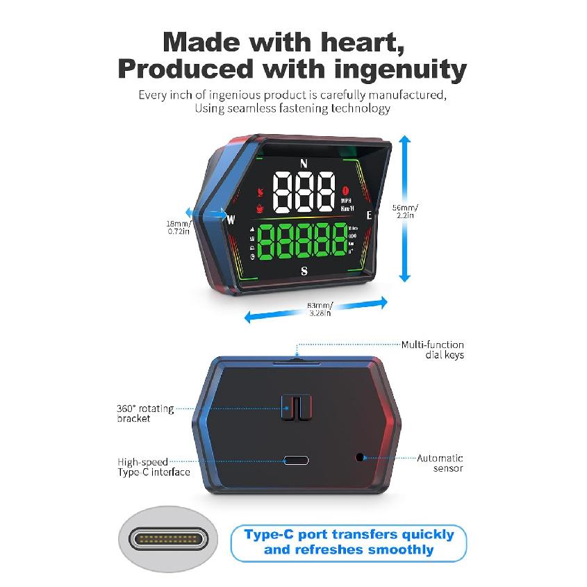 HUD Heads Up Display for Cars 2025 New Universal Digital GPS Speedometer LED Display with MPH Speed Compass Overspeed Alarm Fatigued Driving