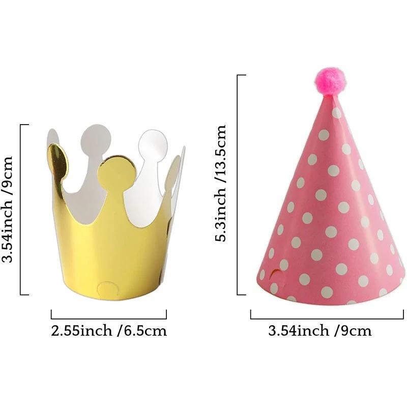 11PCS Hats Paper Cone Birthday Party Hats Polka Dot DIY Handmade Kids Birthday Party Photo Props With Ball Crown Design