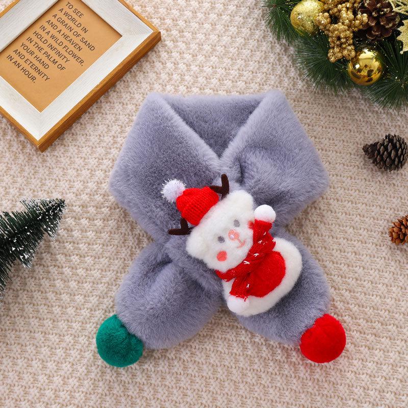Korean Style Plush Snowman Scarf for Kids - Warm Winter Neck Warmer for Girls & Boys