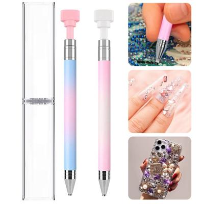 1/2 Stück Strass-Applikator-Werkzeug mit Nachfüll-Wachspads Strass-Picker Nachfüllbarer Wachsstift DIY Nagelkunst Strass-Malerei Punktierwachsstift Drehbar