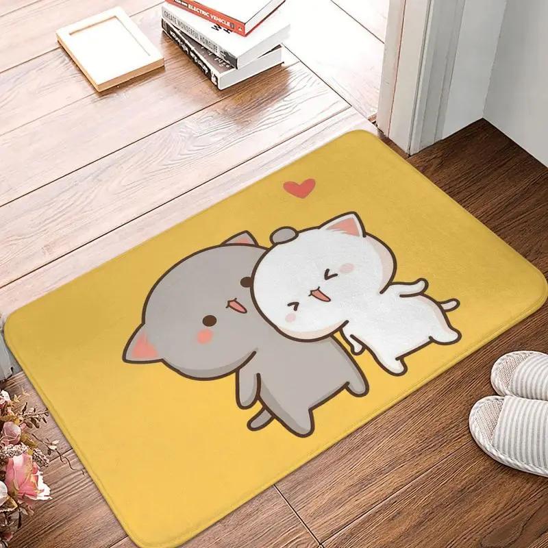 Mochi Cat Peach and Goma Front Door Floor Entrance Mat Interior Kitchen Bathroom   Bedroom Rug Living Room