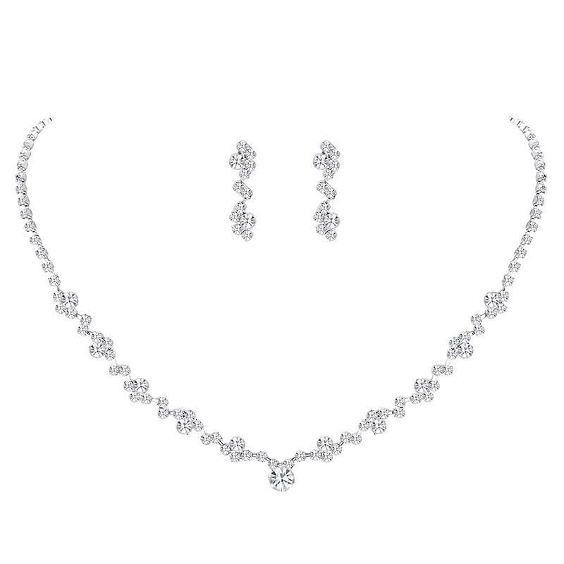 European & American Bridal Accessories: Elegant Diamond Necklace & Claw Chain Earrings Set
